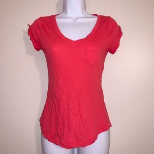 Express Pink/Coral V-Neck Tee With Front Pocket Size Large